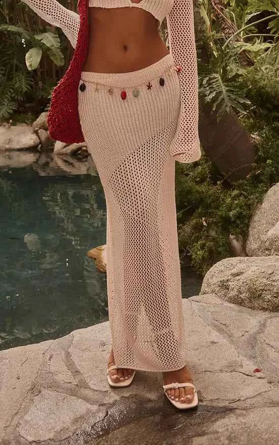Plt - White Crochet Maxi Beach Skirt