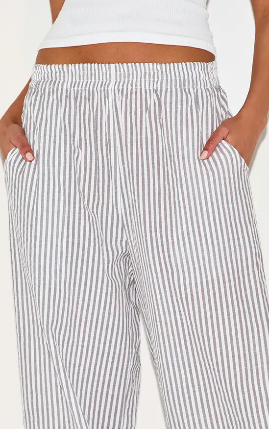 Plt - Grey Pinstripe Elasticated Waist Trousers