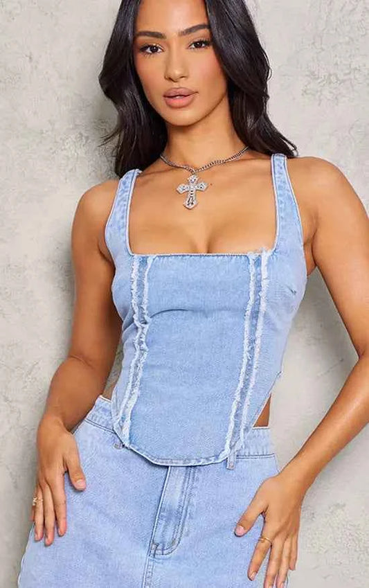 Plt - Petite Embroidered Square Neck Corset Top