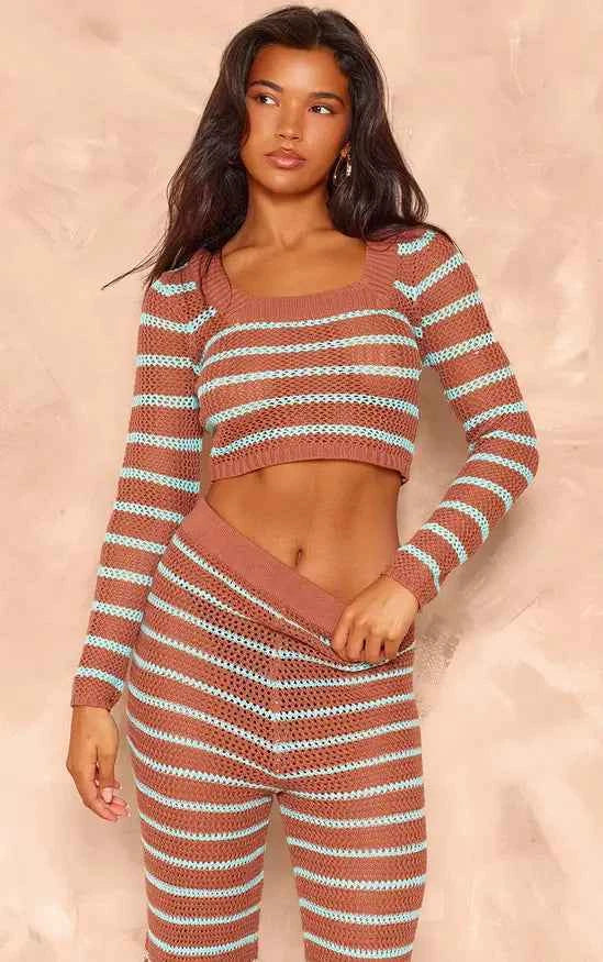 Plt - mocha stripe crochet - SET