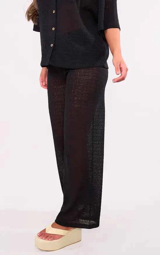 Plt - Black Textured Wide Leg Trousers Co-ord