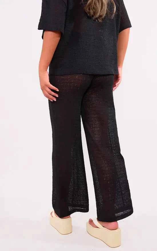 Plt - Black Textured Wide Leg Trousers Co-ord