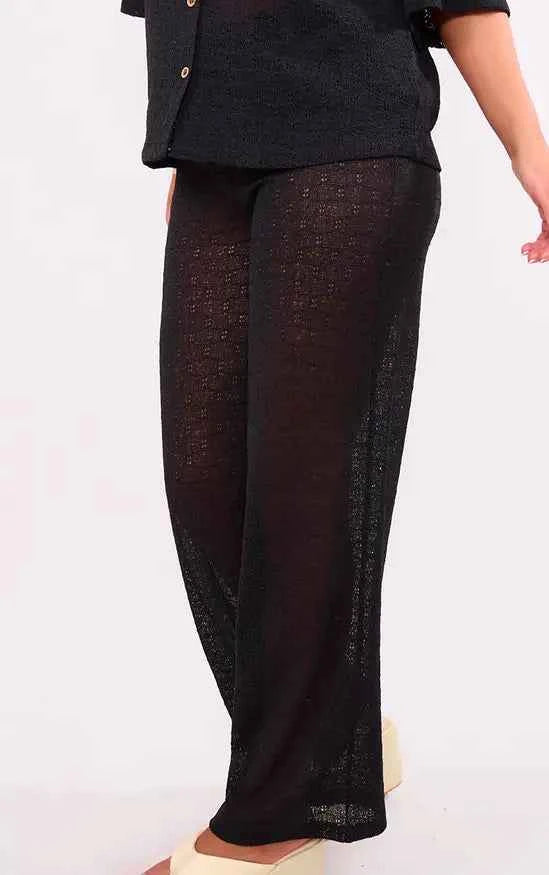 Plt - Black Textured Wide Leg Trousers Co-ord