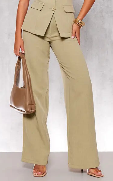 Plt - Premium Sage Tailored Woven High Waist Wide Leg Trousers