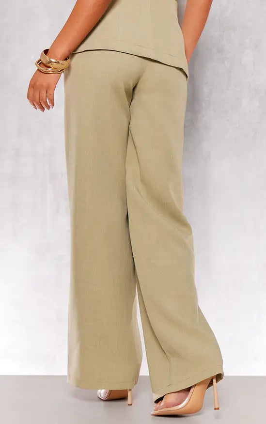Plt - Premium Sage Tailored Woven High Waist Wide Leg Trousers