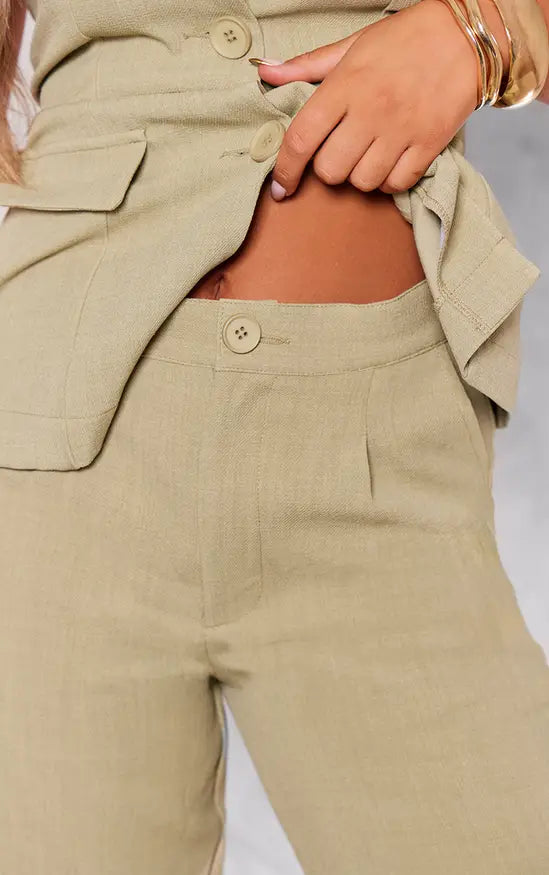 Plt - Premium Sage Tailored Woven High Waist Wide Leg Trousers
