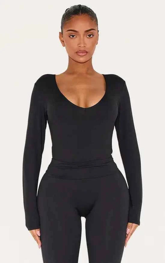 Plt - Shape Sculpted V Neck Long Sleeve Bodysuit