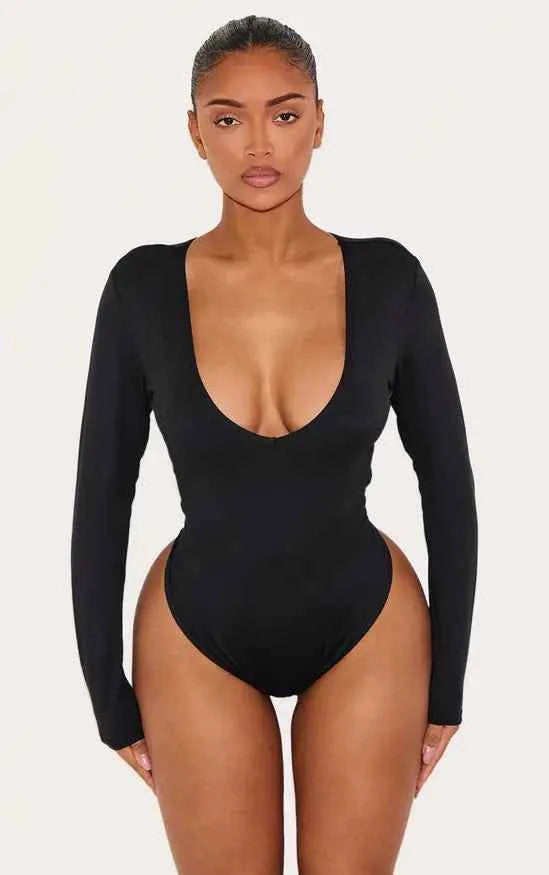 Plt - Shape Sculpted V Neck Long Sleeve Bodysuit