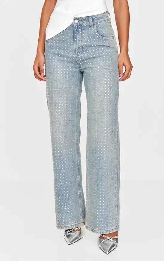 Plt - Vintage Light Wash Diamante Front Straight Leg Jeans