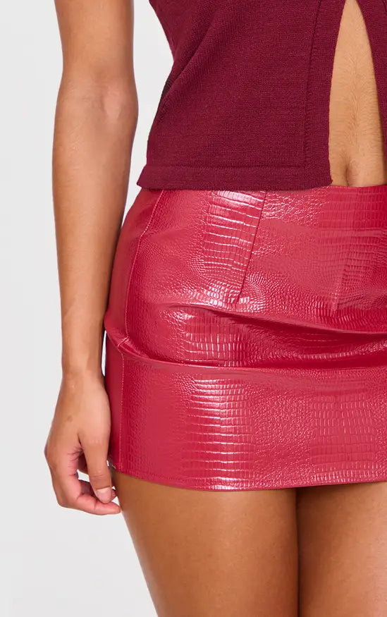Plt - Croc Faux Leather Low Rise Micro Mini Skirt