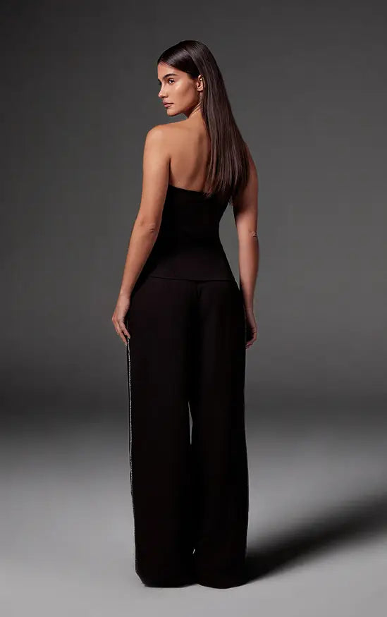PrettyLittleThing Woven Tailored Diamante Trim Wide Leg Pleated Trousers Co-ord