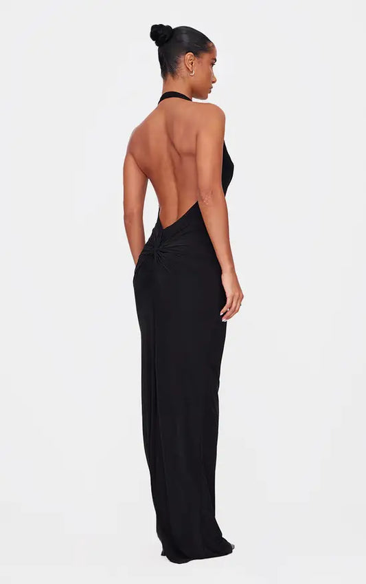 Plt - Black Soft Touch Cowl Neck Twist Back Detail Maxi Dress