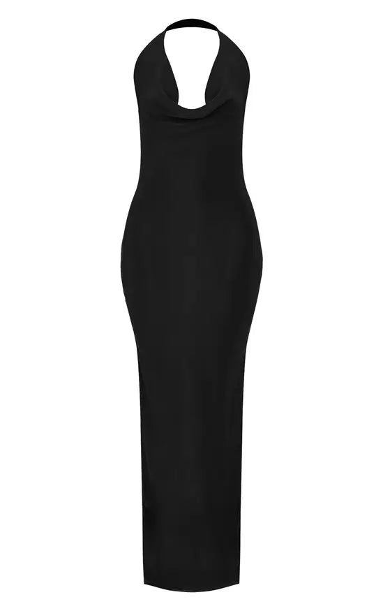 Plt - Black Soft Touch Cowl Neck Twist Back Detail Maxi Dress