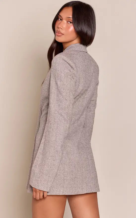 Plt - Grey Structured Long Sleeve Blazer Dress
