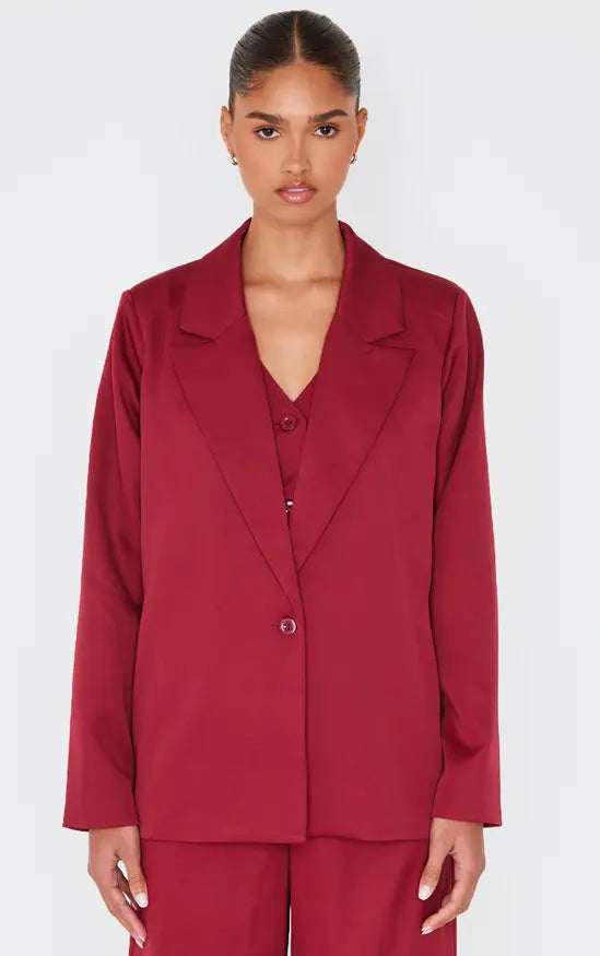 Plt - Burgundy Woven Oversized Suit Blazer Co-ord