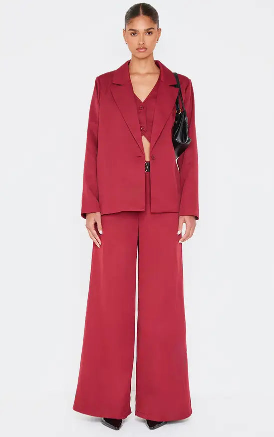 Plt - Burgundy Woven Oversized Suit Blazer Co-ord