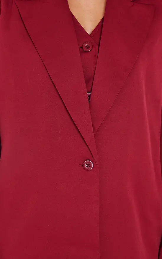 Plt - Burgundy Woven Oversized Suit Blazer Co-ord