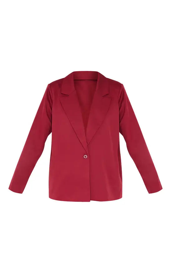 Plt - Burgundy Woven Oversized Suit Blazer Co-ord