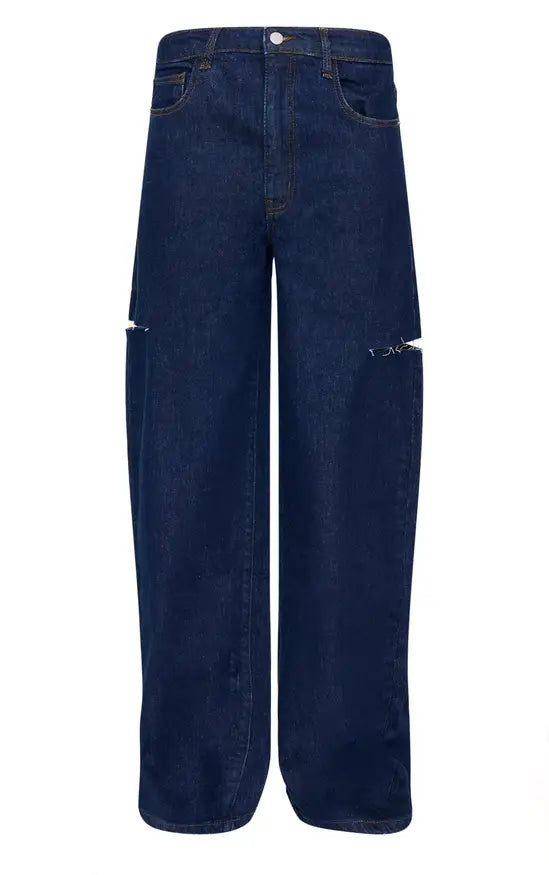 Indigo Thigh Split Wide Leg Jeans