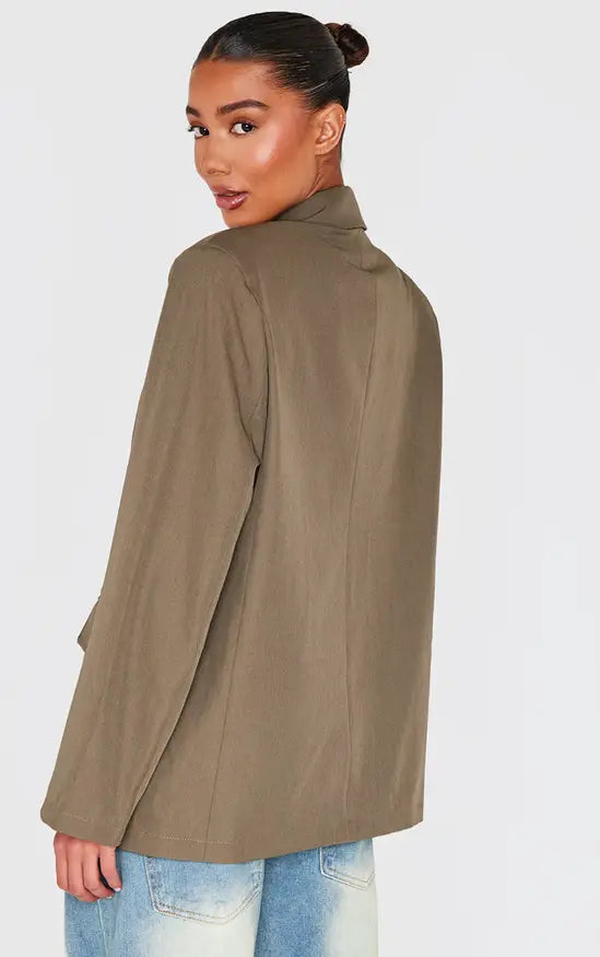 Plt - Olive Seam Detail Structured Oversized Blazer