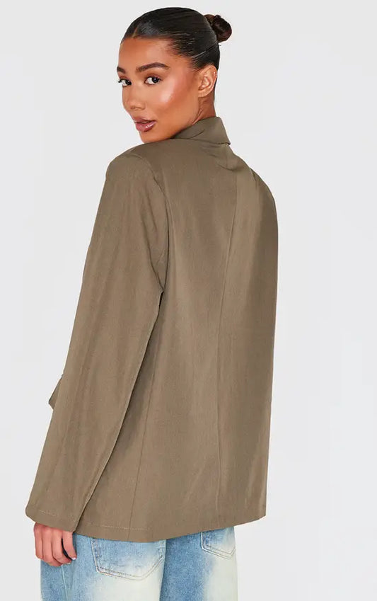 Plt - Olive Seam Detail Structured Oversized Blazer