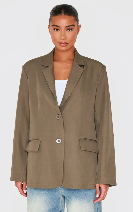 Plt - Olive Seam Detail Structured Oversized Blazer