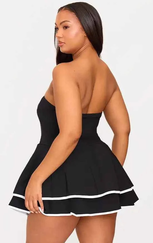 Plt - Plus Black Stretch Woven Contrast Tiered Shift Dress