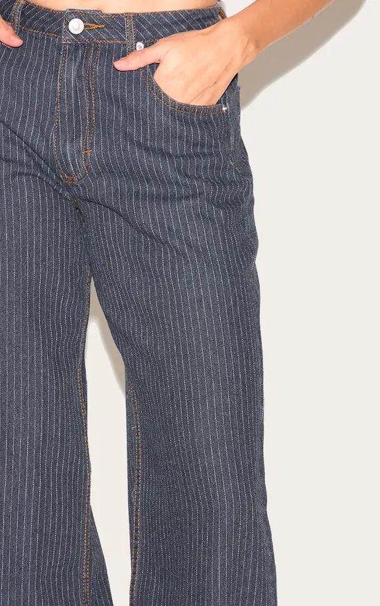 Plt - Navy Low Rise Baggy Pinstripe Jeans