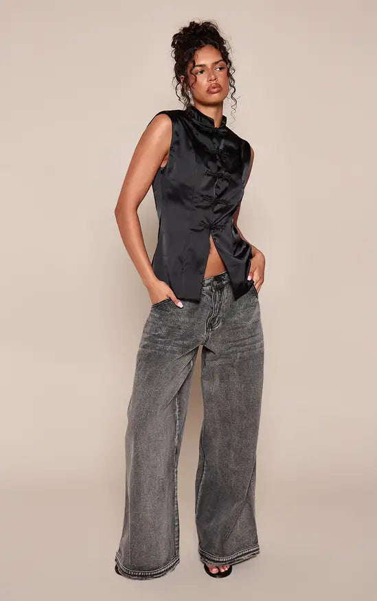 Plt - Raw Indigo Wash Seam Detail Low Rise Baggy Jeans