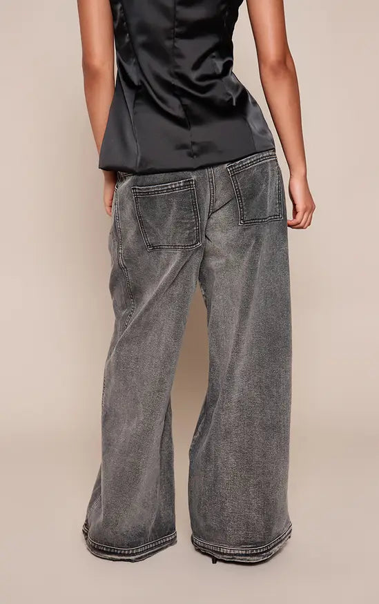 Plt - Raw Indigo Wash Seam Detail Low Rise Baggy Jeans