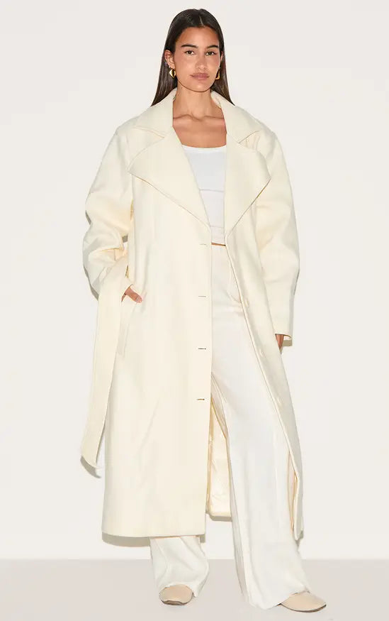 Plt - Ecru Oversized Wool Look Trench Coat