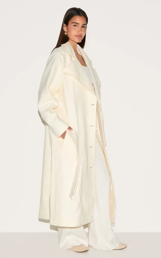 Plt - Ecru Oversized Wool Look Trench Coat