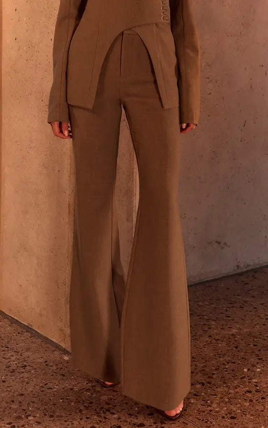 PLT Label Sage Tailored Flared Leg Trousers