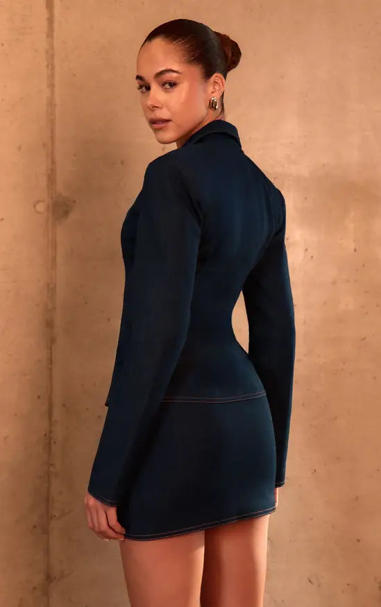 PLT Label Blue Tailored Lace Up Corset Blazer Co-ord