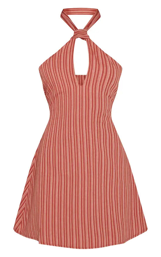 PrettyLittleThing Striped Halterneck Shift Dress