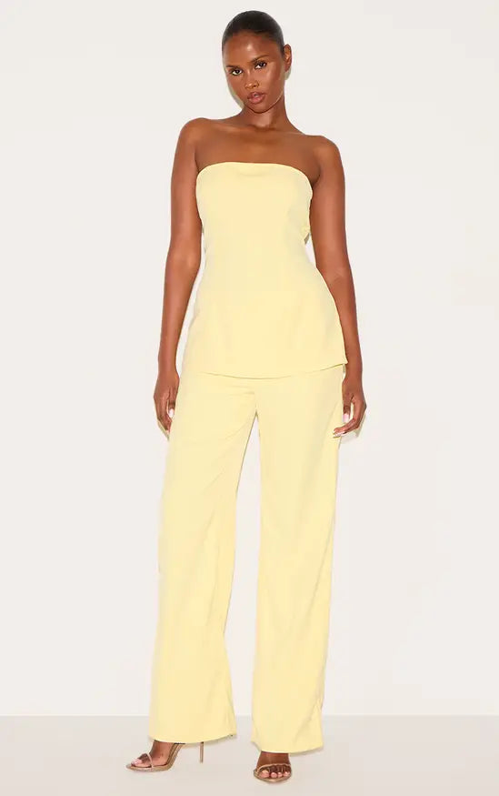 Plt - Lemon Woven Tailored Longline Bandeau Flared Jumpsuit