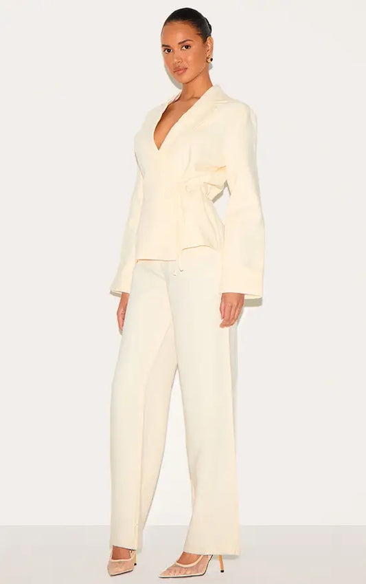 Plt - Cream Premium Woven Tie Side Blazer Jumpsuit