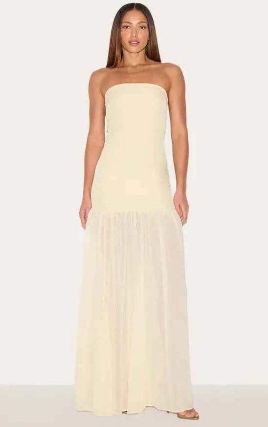 Plt - Tall Almond Bandeau Chiffon Detail Maxi Dress