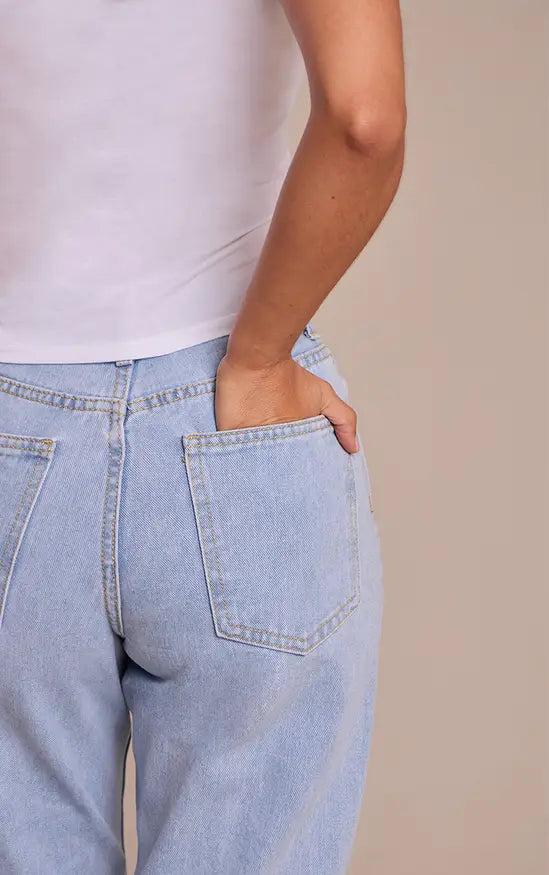 PRETTYLITTLETHING Petite Light Blue High Waist Straight Leg Jeans