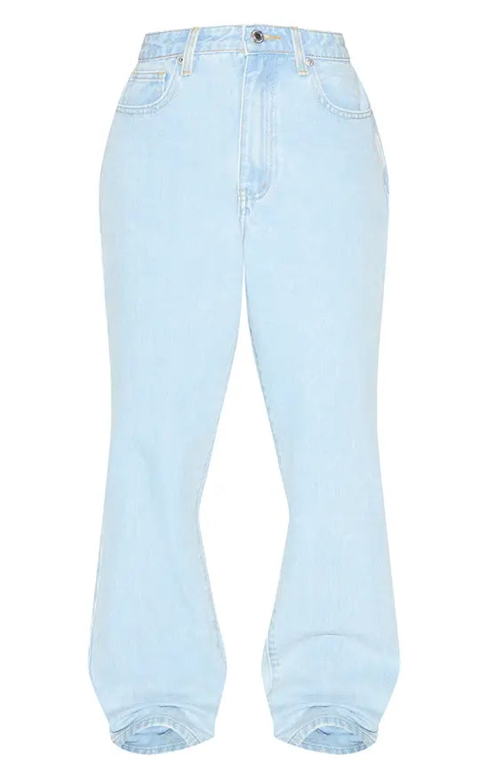 PRETTYLITTLETHING Petite Light Blue High Waist Straight Leg Jeans