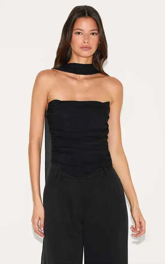 Plt - Black Floral Scarf Detail Corset