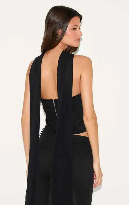 Plt - Black Floral Scarf Detail Corset