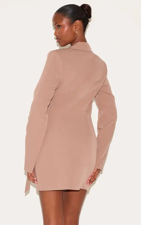 Plt - Taupe Plunge Tie Side Blazer Dress
