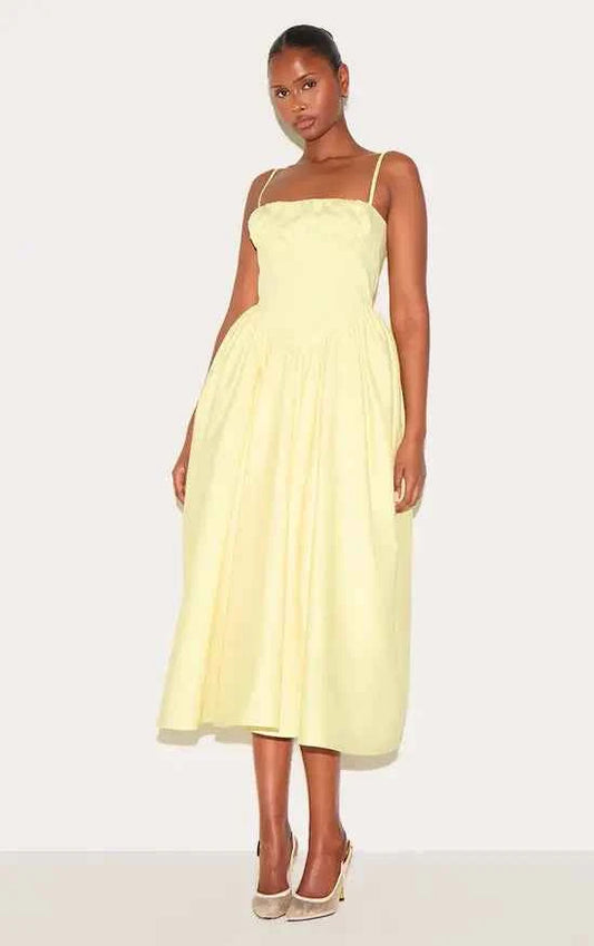 Plt - Lemon Ruched Bust Corset Strappy Midaxi Dress