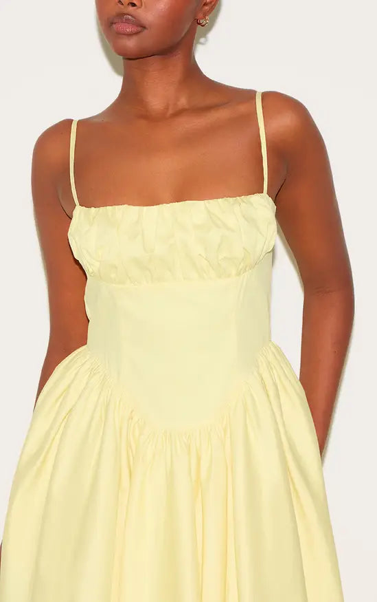 Plt - Lemon Ruched Bust Corset Strappy Midaxi Dress