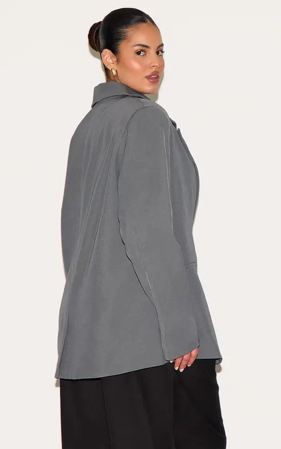 Plt - Plus Grey Oversized Exaggerated Collar Blazer