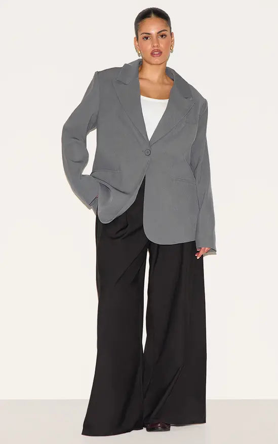 Plt - Plus Grey Oversized Exaggerated Collar Blazer