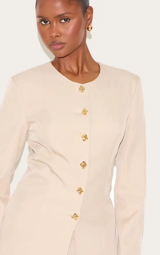 Plt - Clay Gold Trim Cinched Waist Blazer Co-ord
