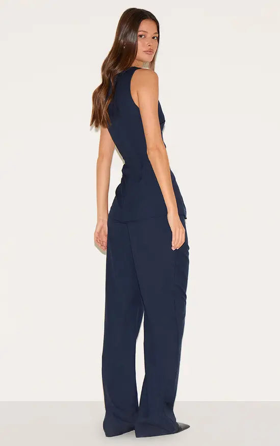 PrettyLittleThing Blue Tailored Woven Boat Neck Longline Jumpsuit