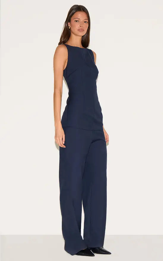 PrettyLittleThing Blue Tailored Woven Boat Neck Longline Jumpsuit